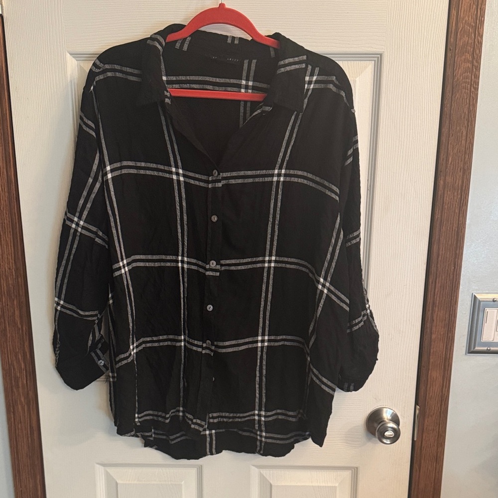 Jane & Delancy 2x Black and White Plaid Button-Up Shirt